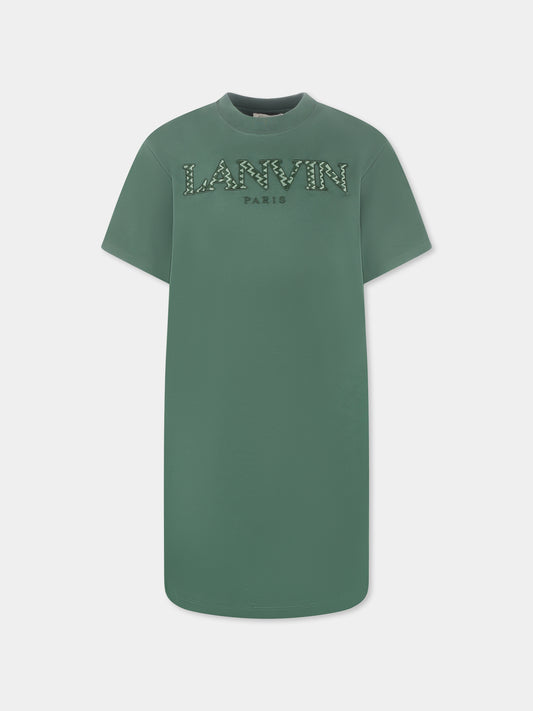 Robe verte pour fille avec logo
