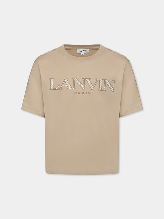 T-shirt beige pour garçon avec logo