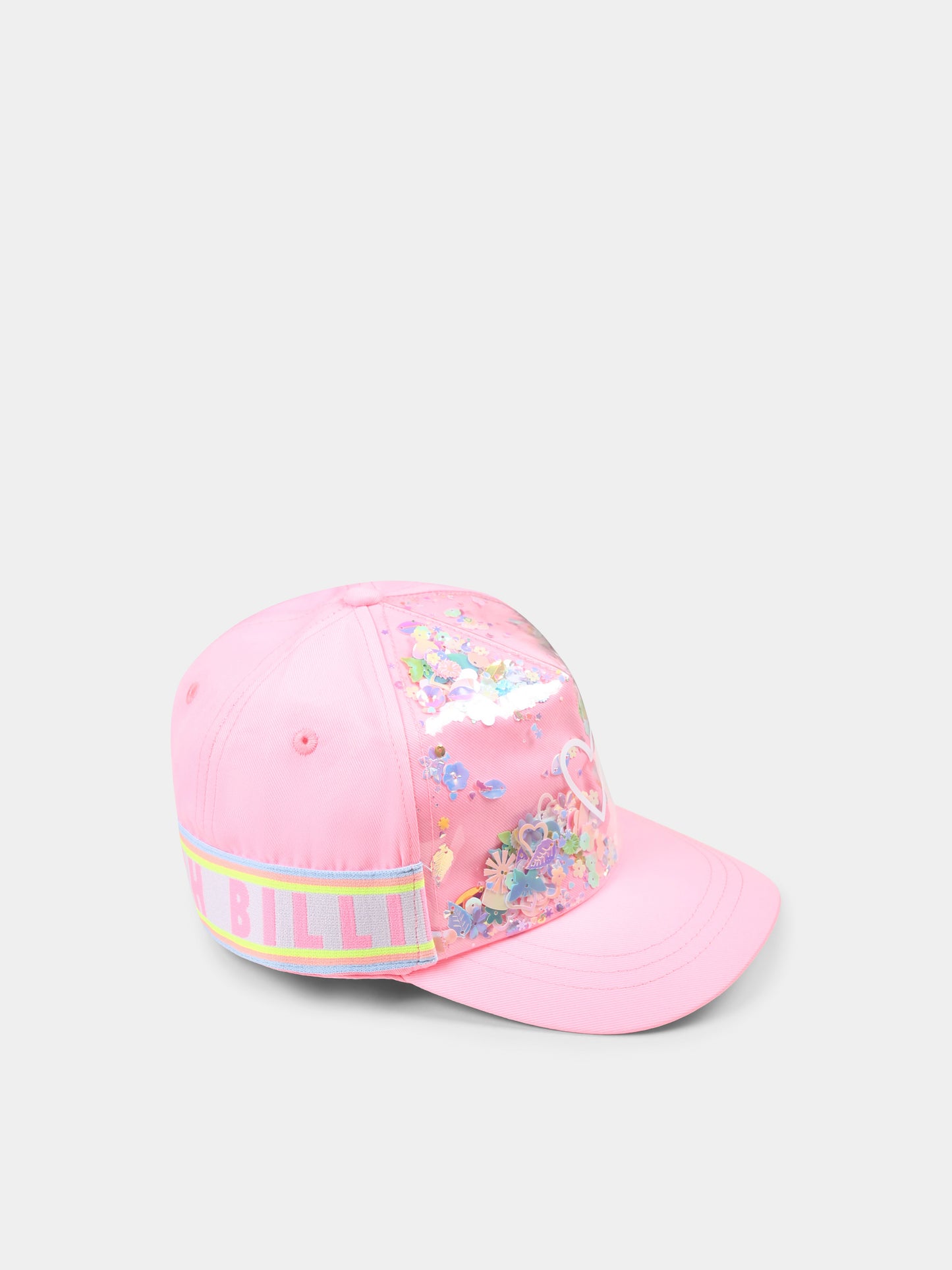 Cappello rosa per bambina con paillettes e logo,Billieblush,U20760 462