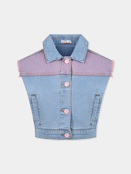 Gilet denim per bambina con scritta,Billieblush,U21069 Z13