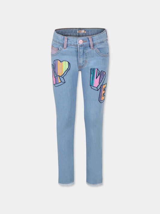 Jeans denim per bambina con scritta,Billieblush,U20850 Z13