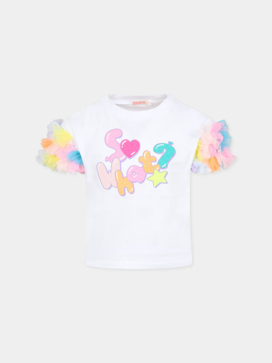 T-shirt bianca per bambina con scritta,Billieblush,U20927 10P
