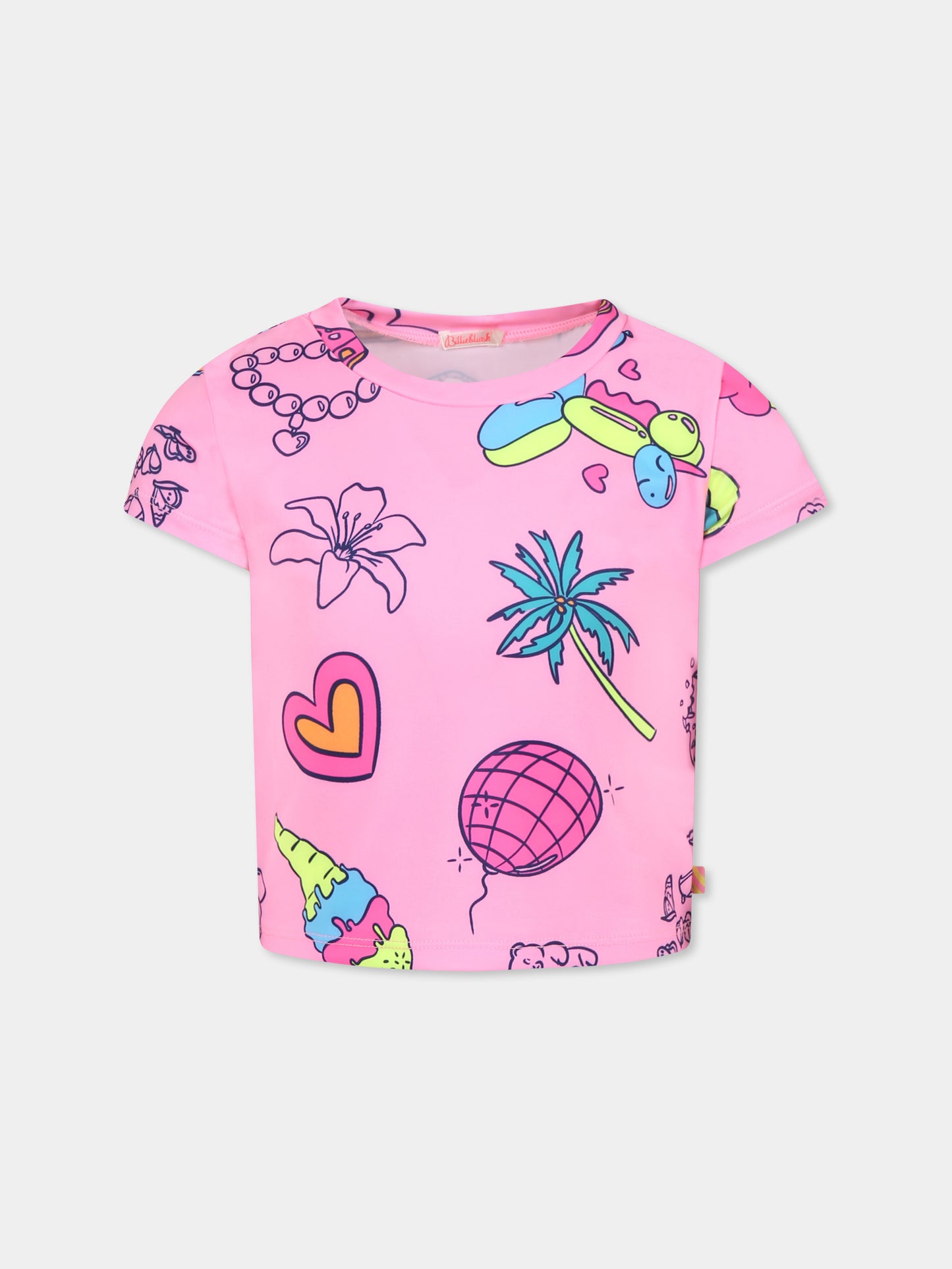 T-shirt rosa per bambina con stampa all over,Billieblush,U20929 462