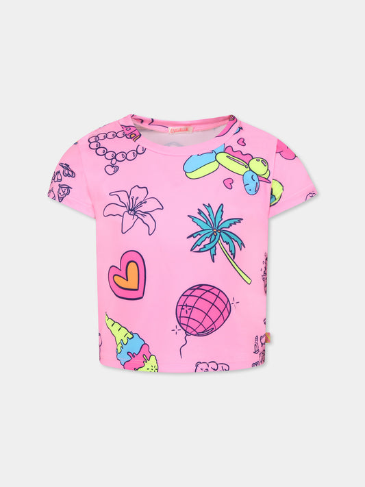T-shirt rosa per bambina con stampa all over,Billieblush,U20929 462