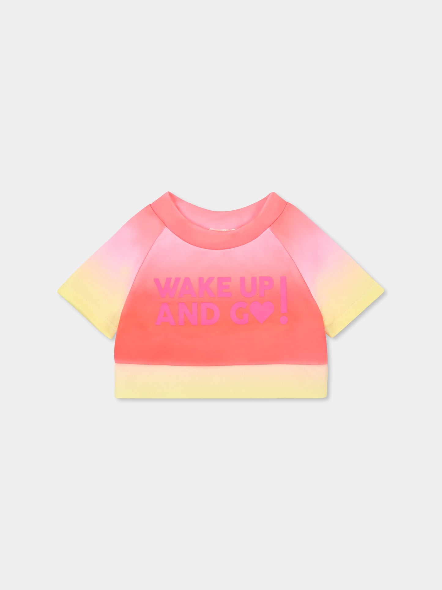 T-shirt multicolore pour fille avec lettrage fuchsia