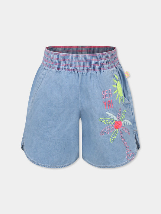 Shorts denim per bambina con palma,Billieblush,U20897 Z04