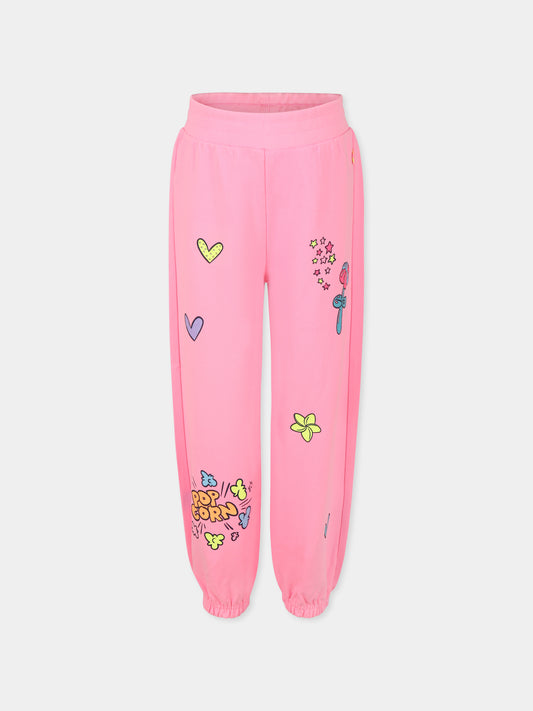 Pantaloni rosa per bambina con scritta e cuori,Billieblush,U20855 462