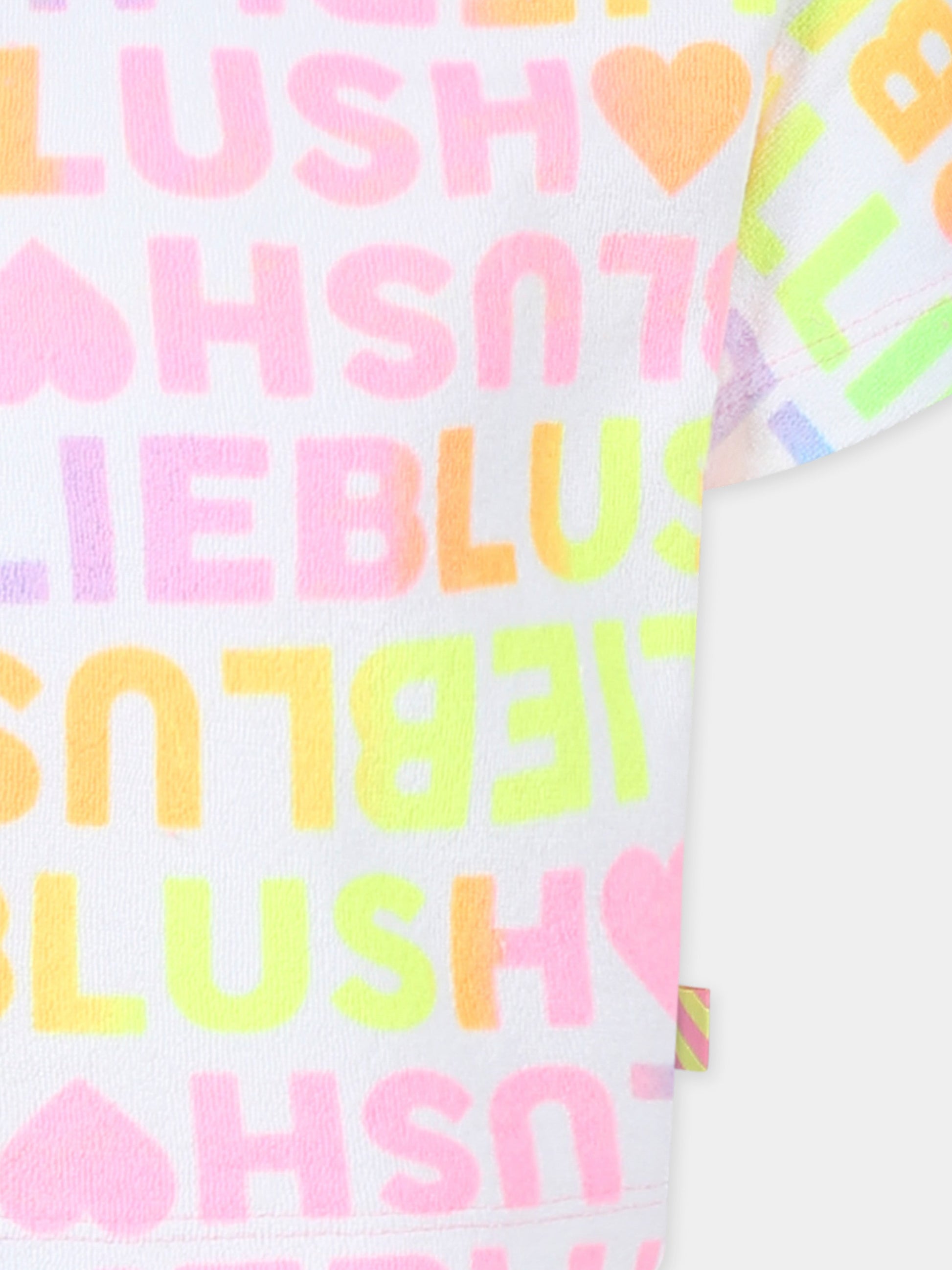 T-shirt crop bianca per bambina con logo all over,Billieblush,U20953 10P