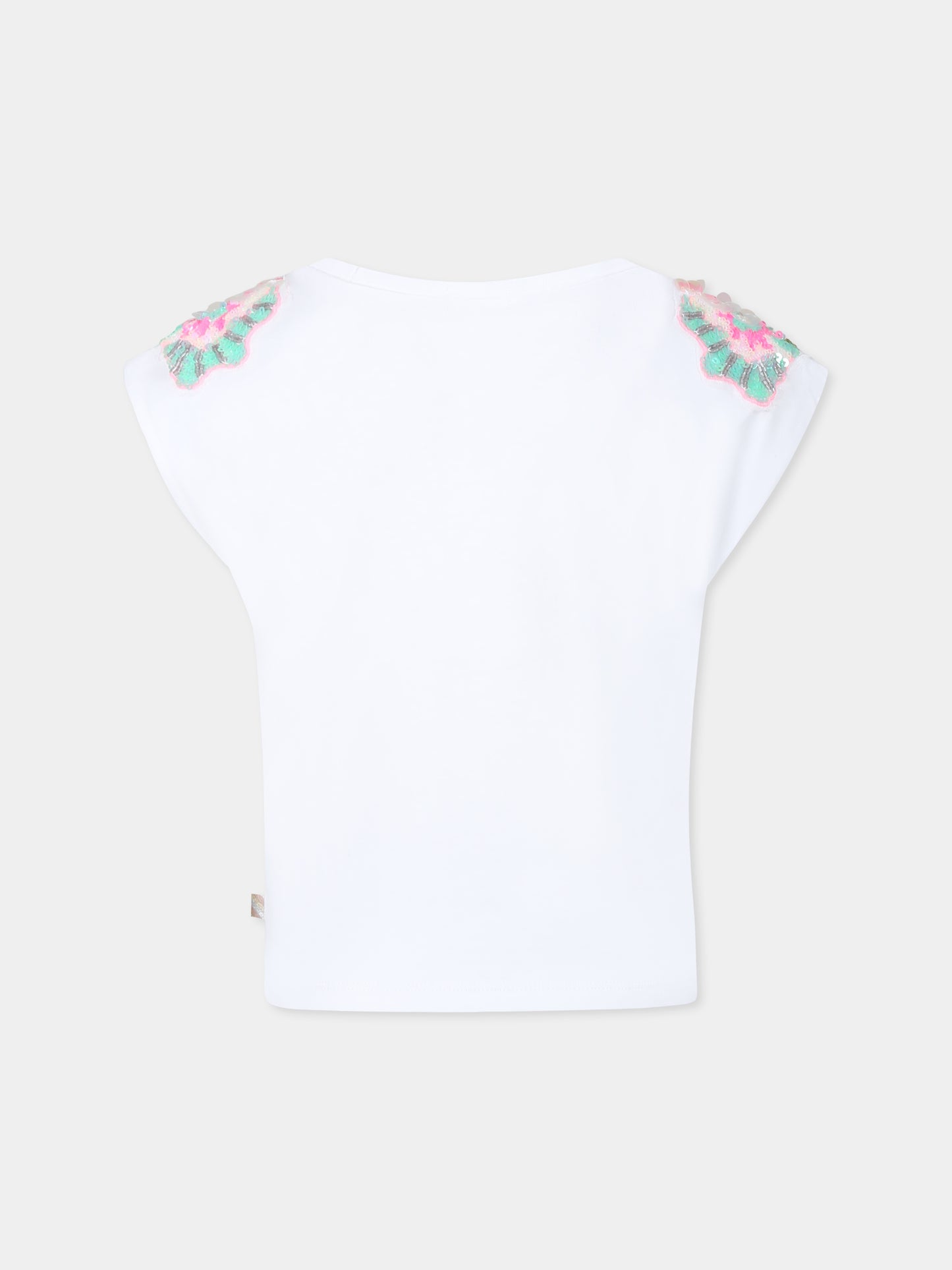 T-shirt bianca per bambina con paillettes,Billieblush,U20994 10P