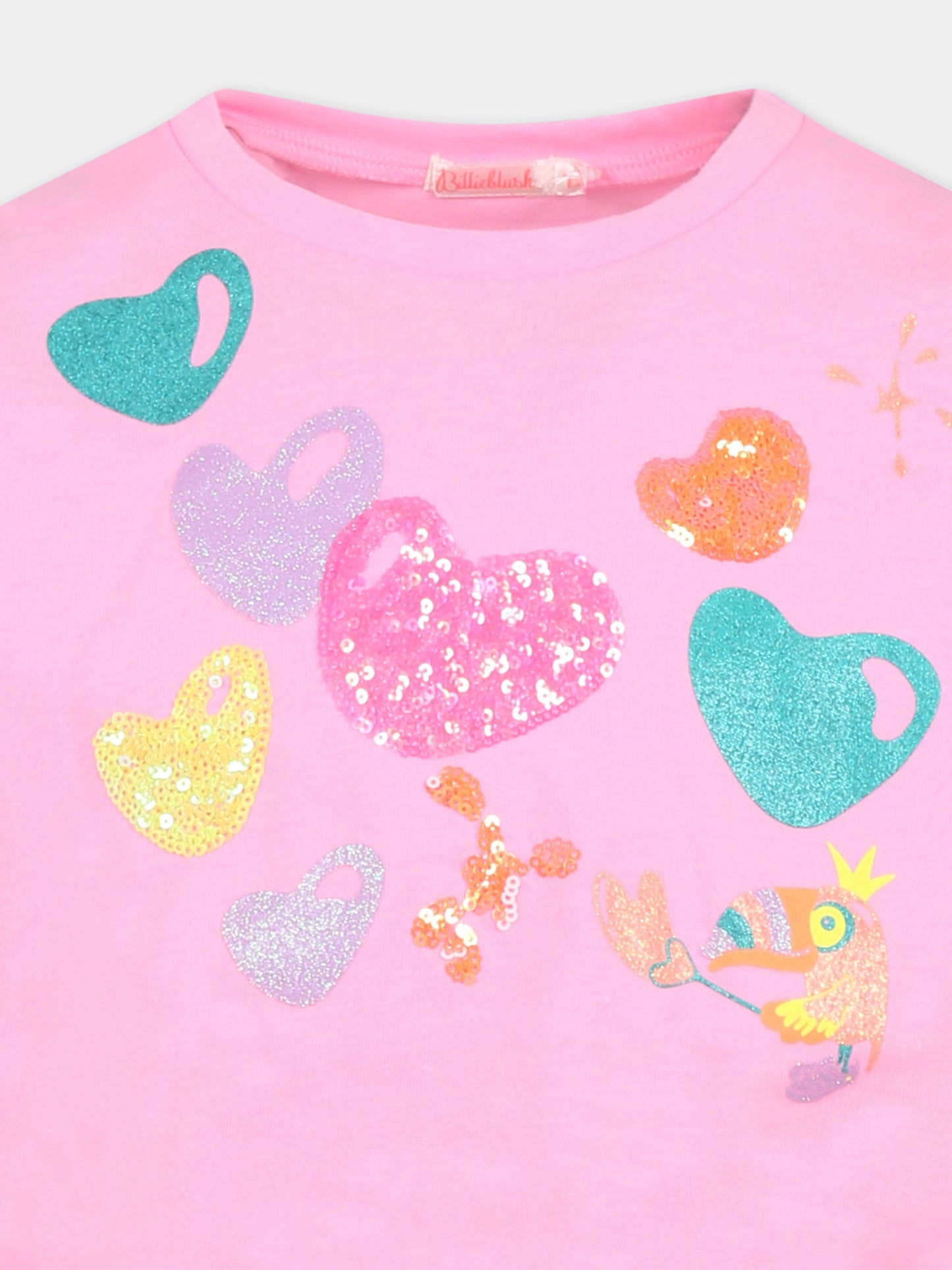 T-shirt crop rosa per bambina con cuori,Billieblush,U20937 462