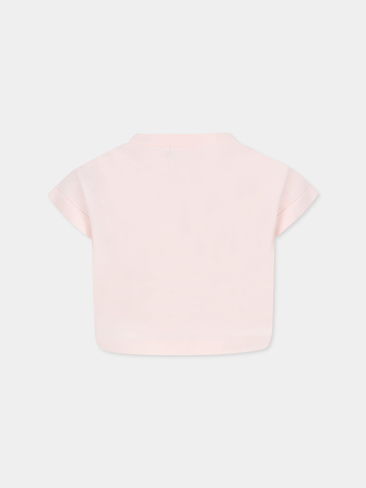 T-shirt court rose pour fille avec soleil