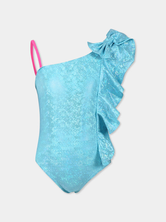 Maillot de bain bleu clair pour fille avec noeud