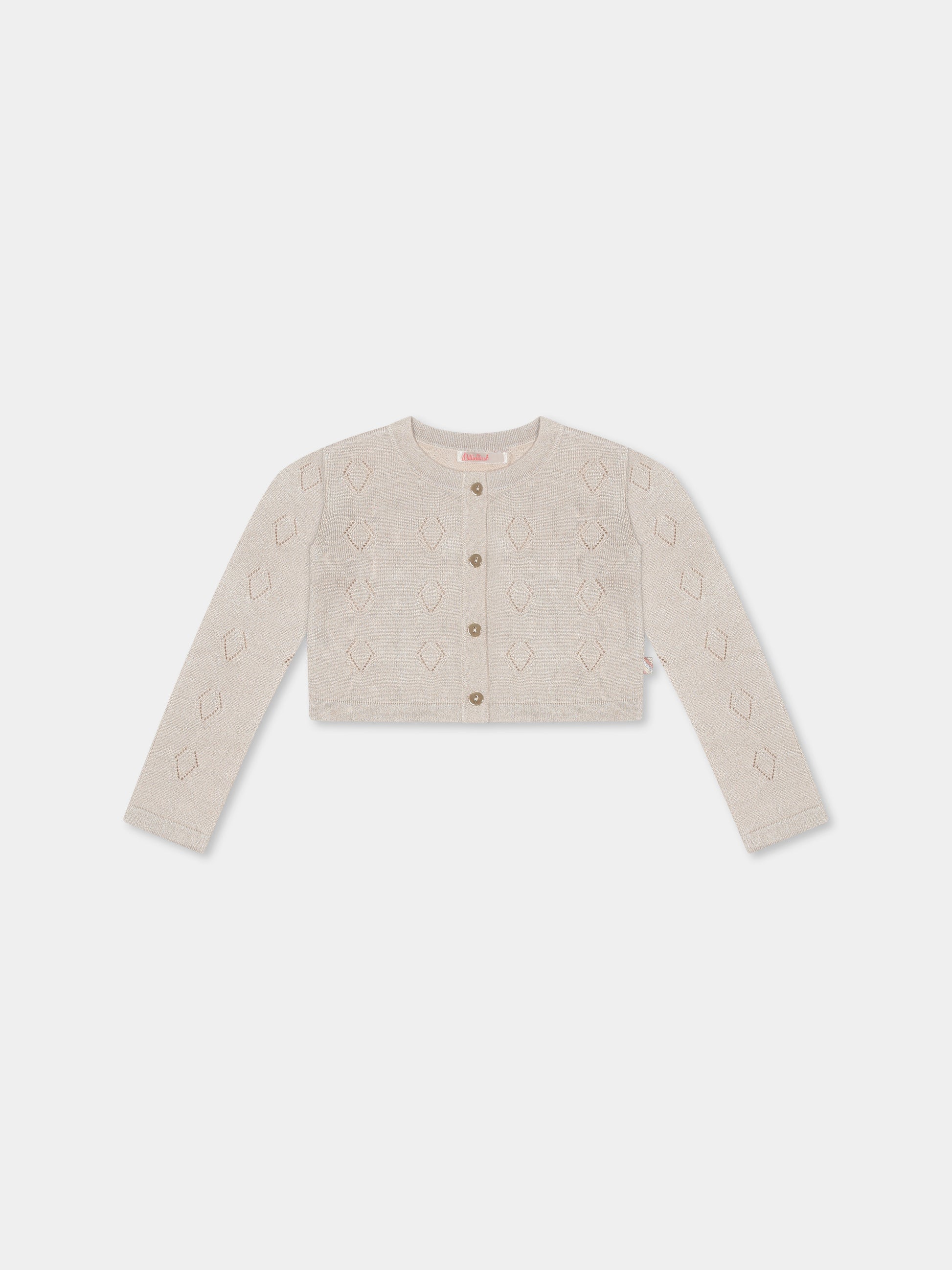 Cardigan beige crop per bambina con dettagli in lurex,Billieblush,U21106 Z99