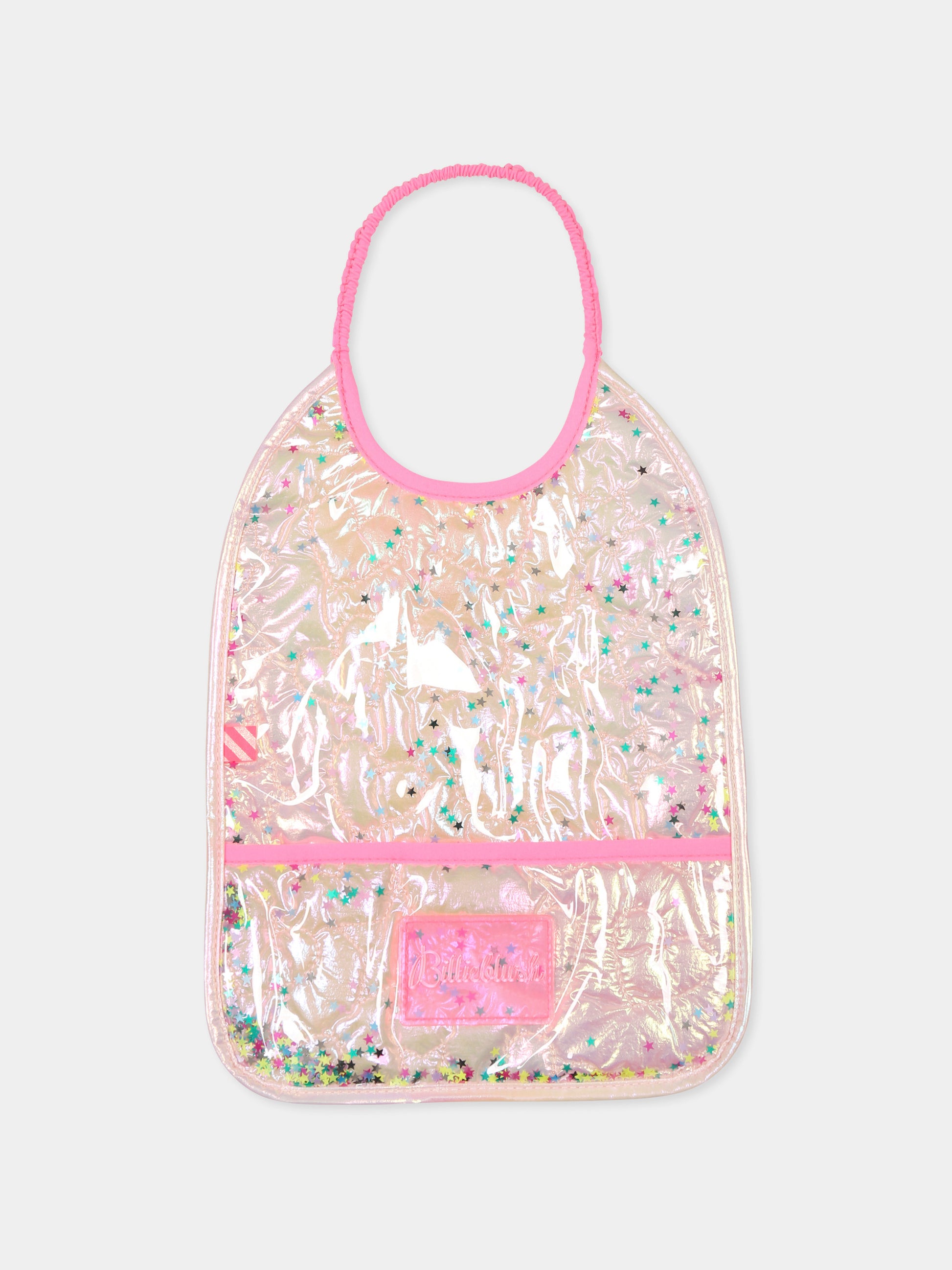 Bavaglino rosa per neonata con logo e paillettes,Billieblush,U21088 45S