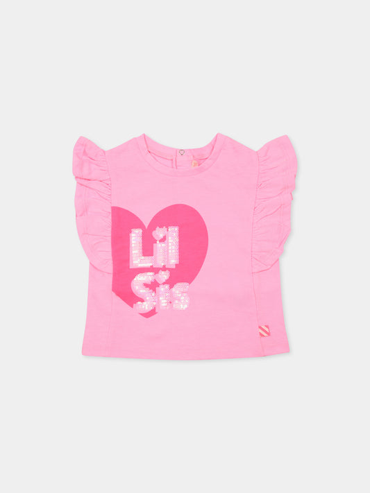 T-shirt rose pour bébé fille avec coeur