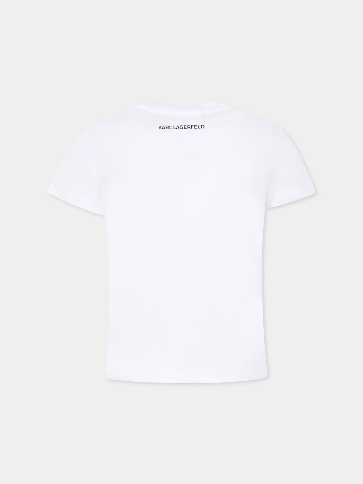 T-shirt bianca per bambina con logo e strass,Karl Lagerfeld Kids,Z30571 10P