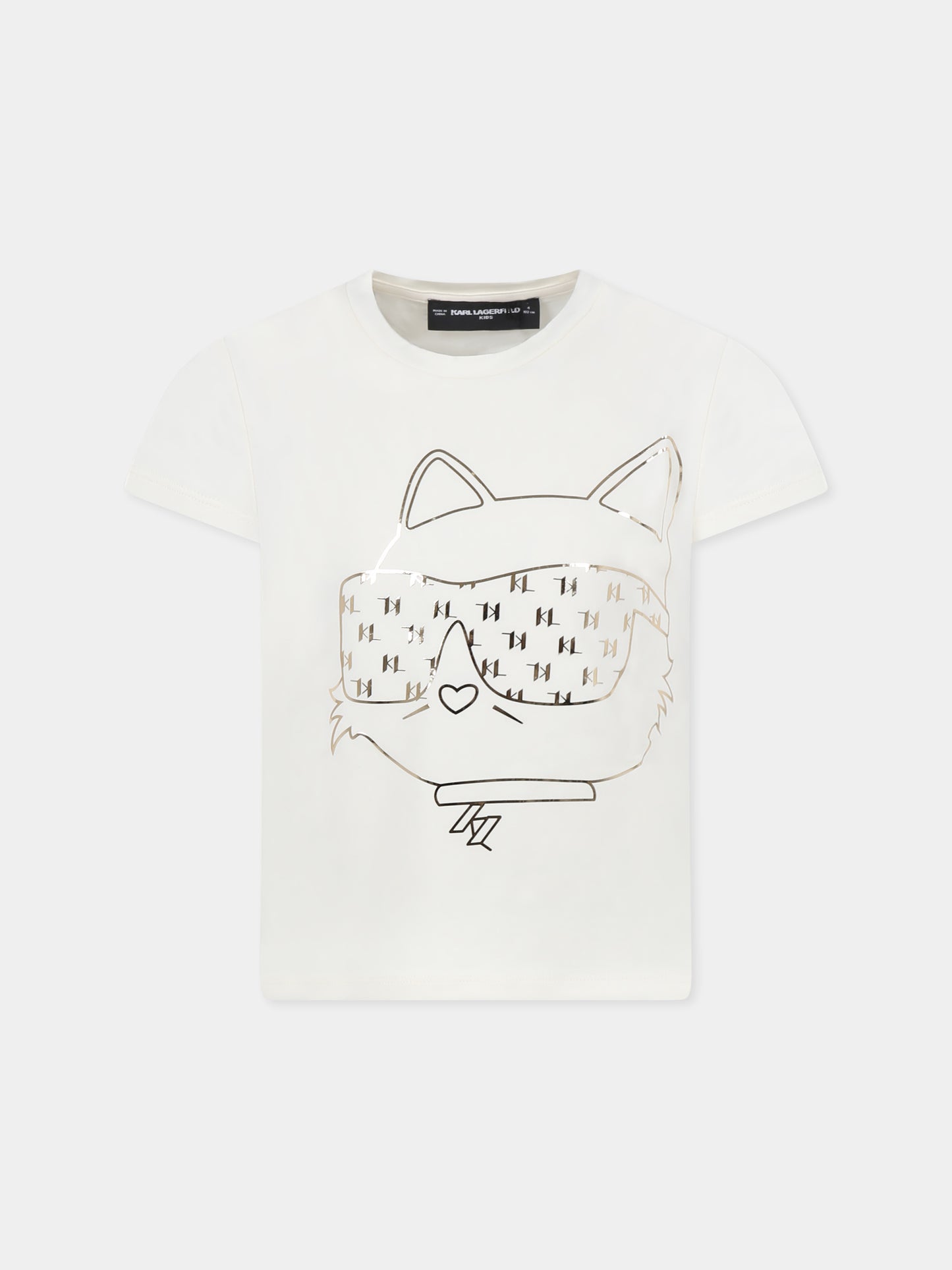 T-shirt avorio per bambina con Choupette,Karl Lagerfeld Kids,Z30447 122