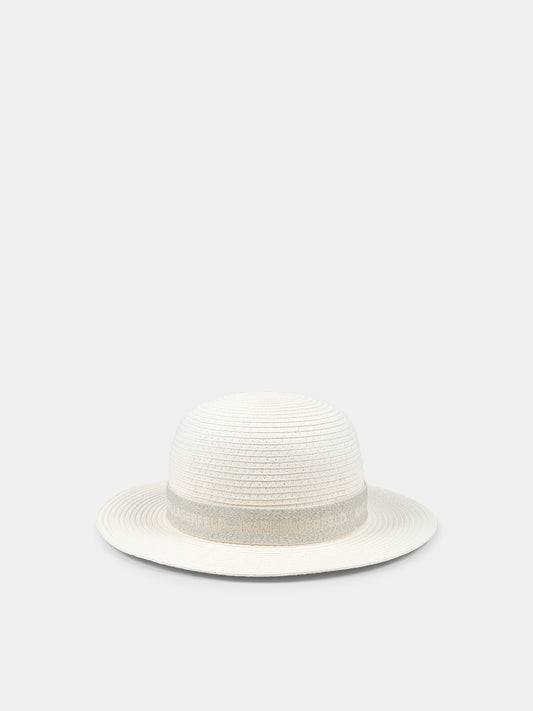 Cappello di paglia beige per bambina con logo,Karl Lagerfeld Kids,Z30391 Z40