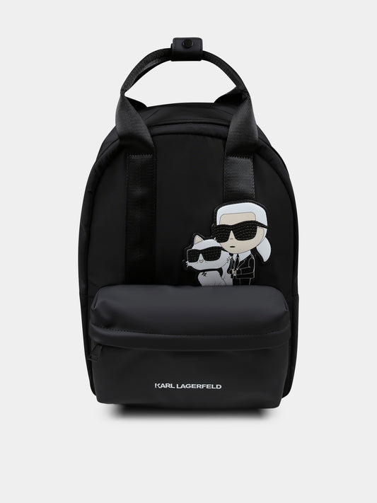 Zaino nero per bambini con Choupette e Karl Lagerfeld,Karl Lagerfeld Kids,Z30559 09B