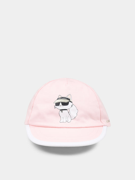 Chapeau réversible rose pour bébé fille avec Choupette