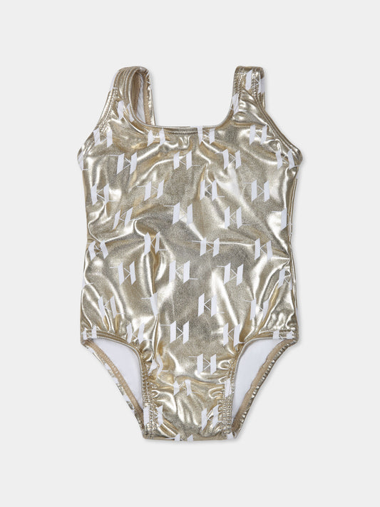 Maillot de bain doré pour bébé fille avec logo