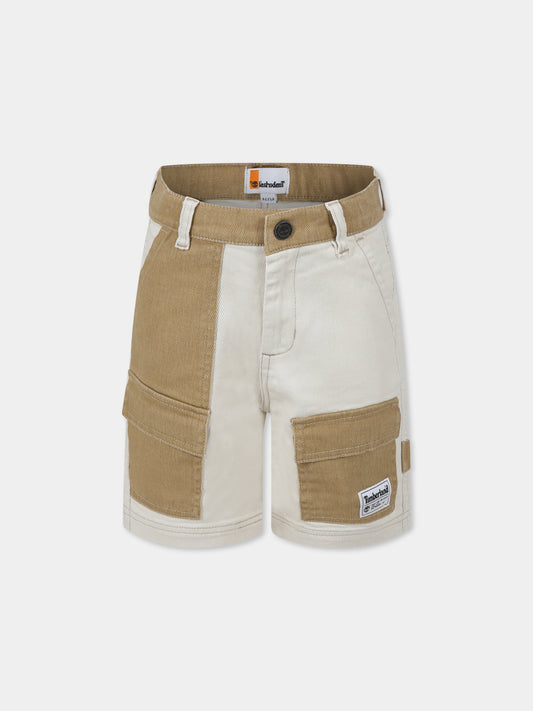 Shorts avorio per bambino con logo,Timberland,T60452 190