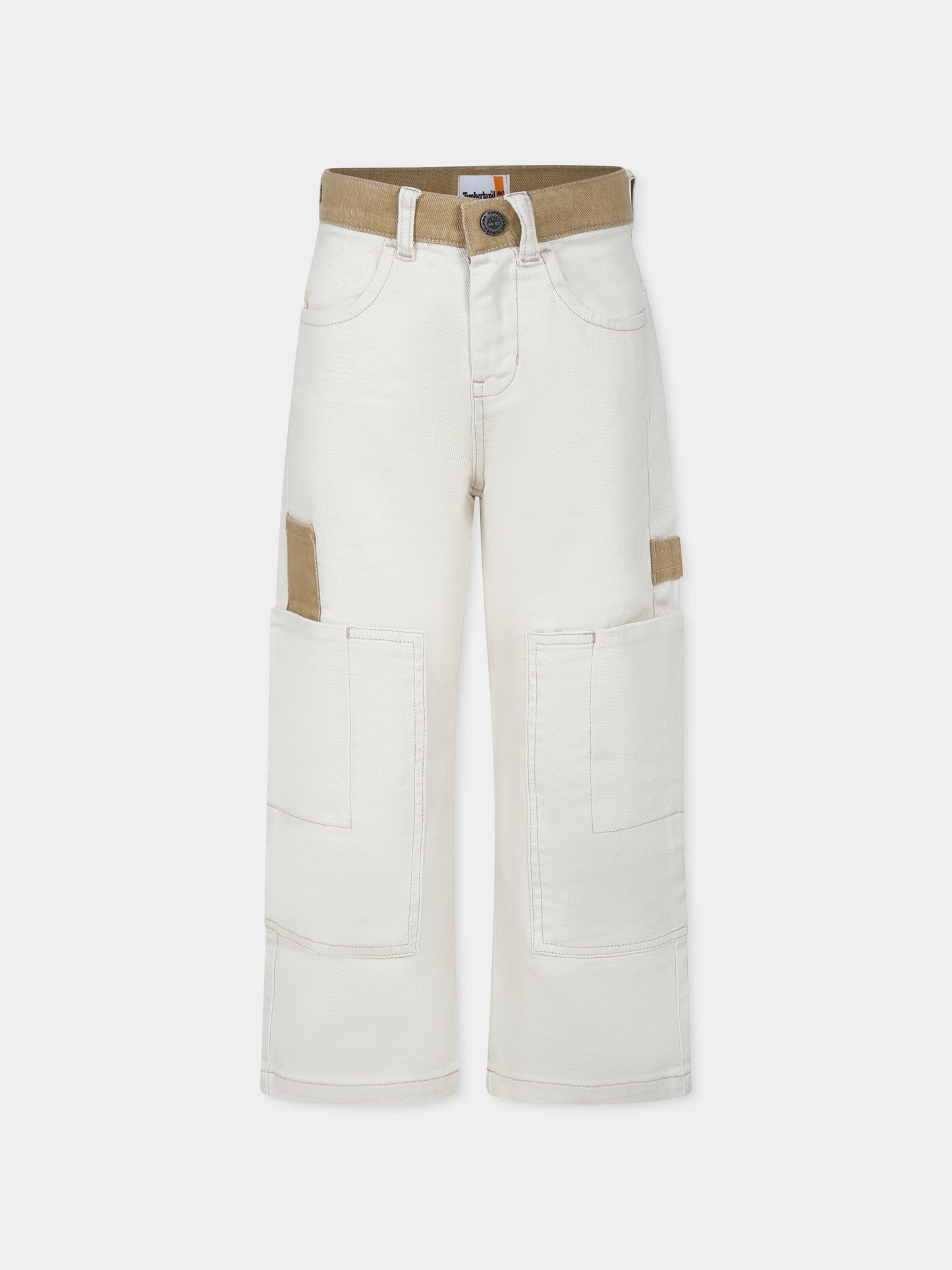 Pantaloni avorio per bambino con logo,Timberland,T60467 190