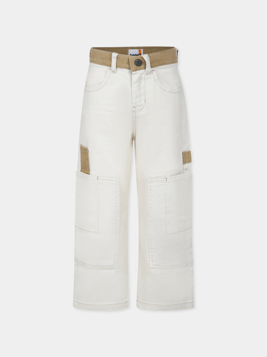 Pantaloni avorio per bambino con logo,Timberland,T60467 190