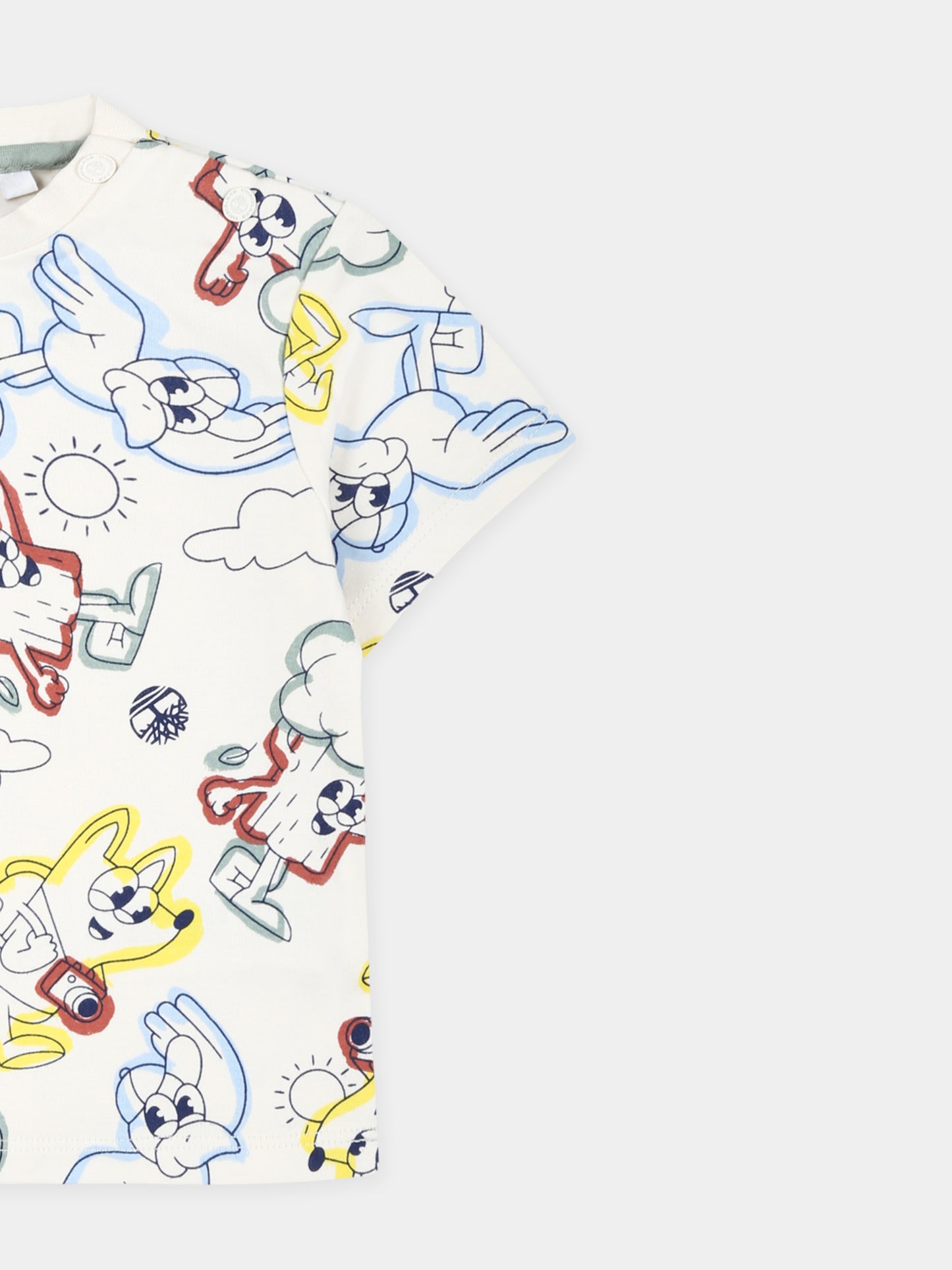 T-shirt avorio per neonato con stampa all over,Timberland,T60386 190