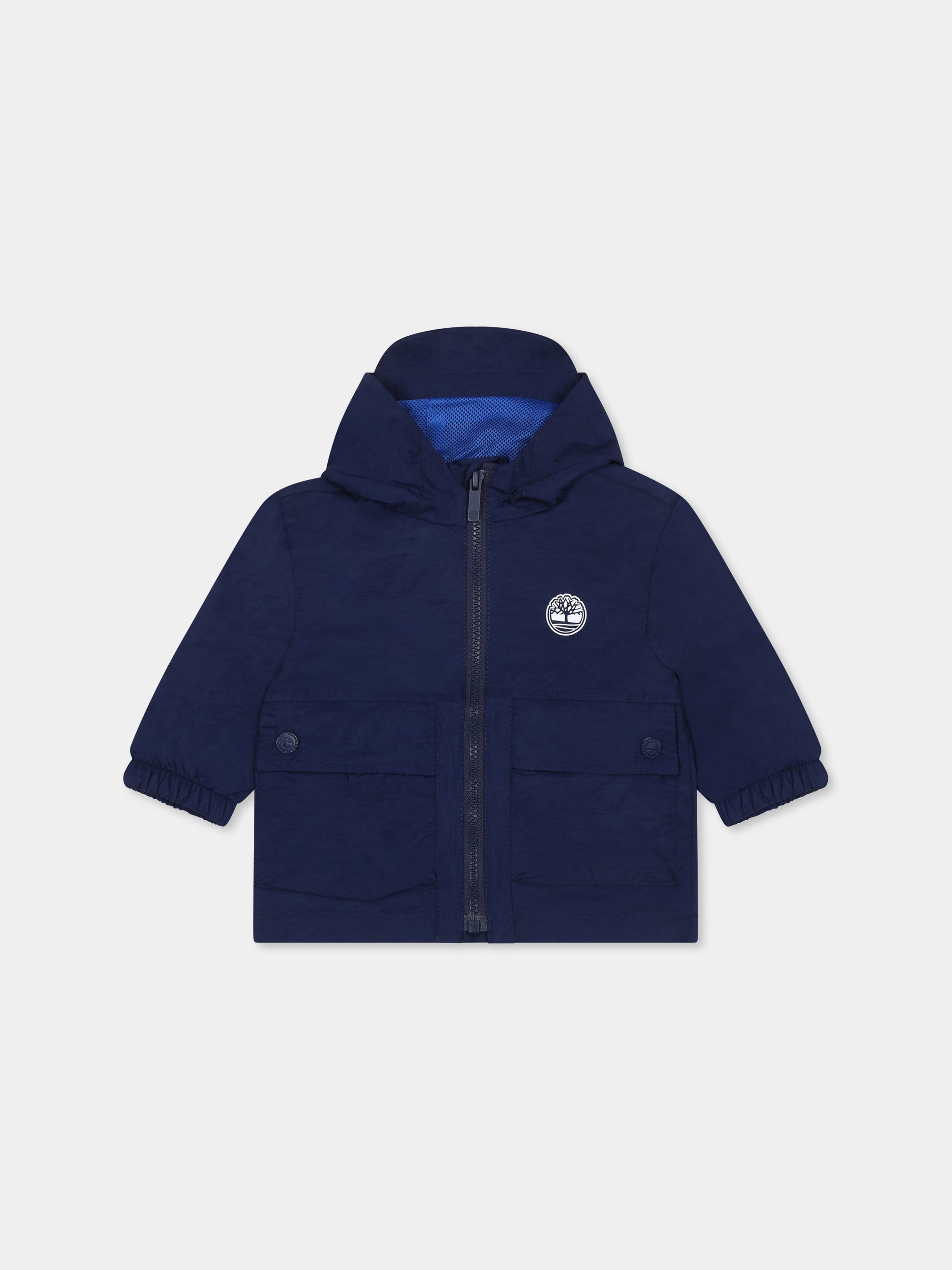 Giacca a vento blu per neonato con albero,Timberland,T60501 84N