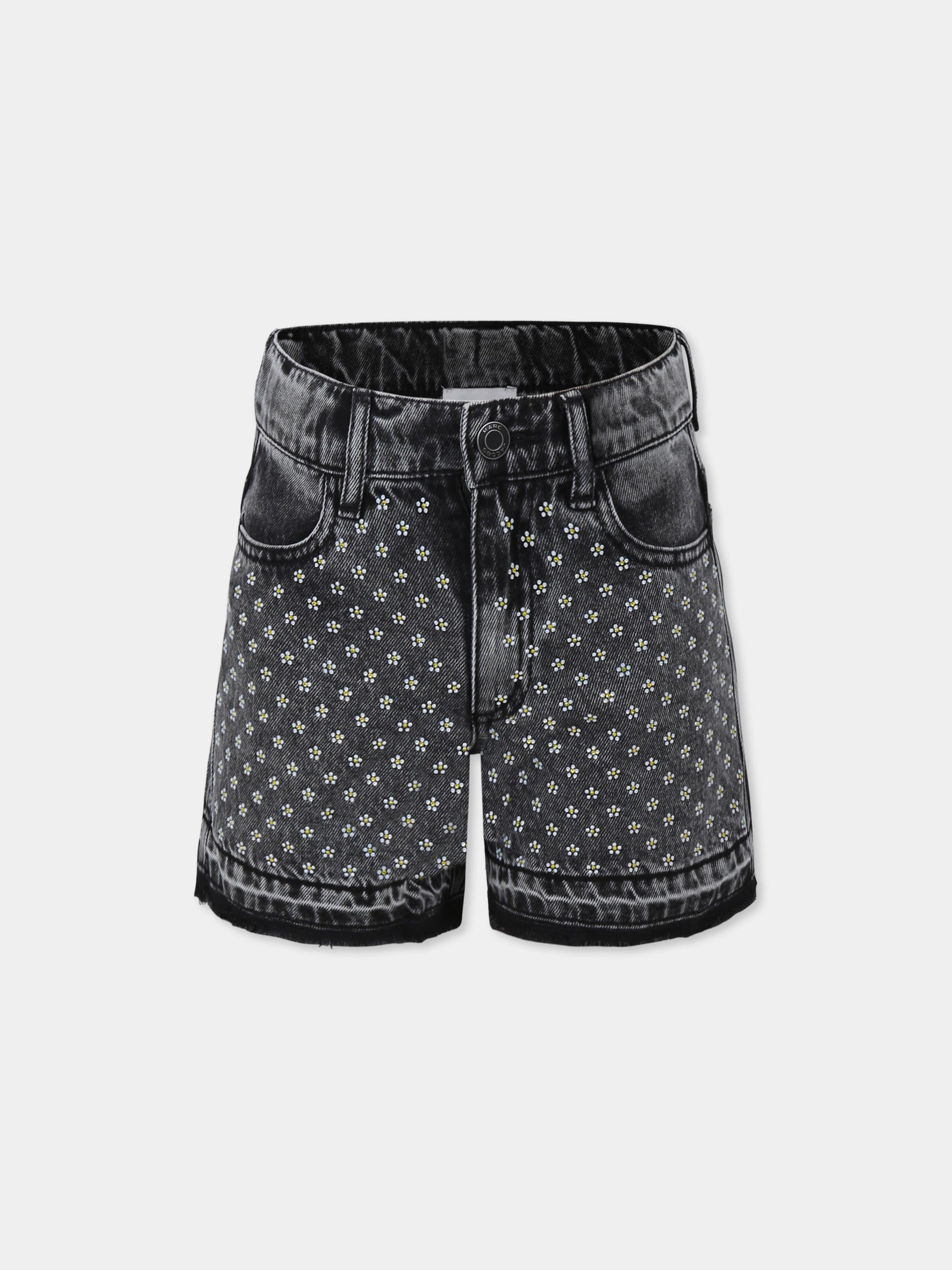 Shorts neri per bambina con fiori e strass,Marc Jacobs,W60486 09B