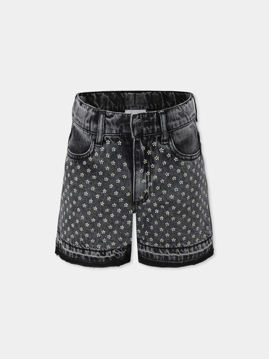 Shorts neri per bambina con fiori e strass,Marc Jacobs,W60486 09B