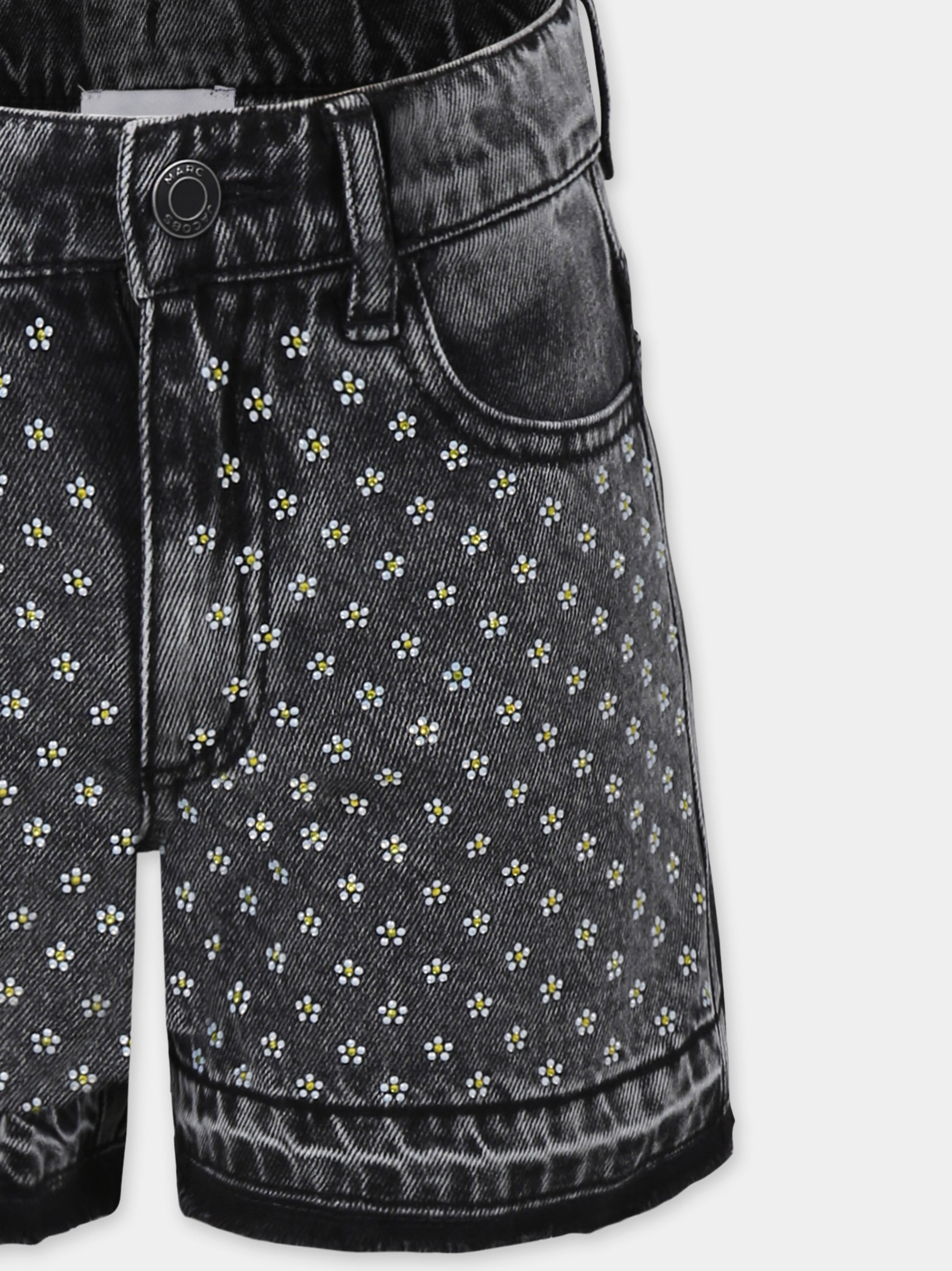 Shorts neri per bambina con fiori e strass,Marc Jacobs,W60486 09B
