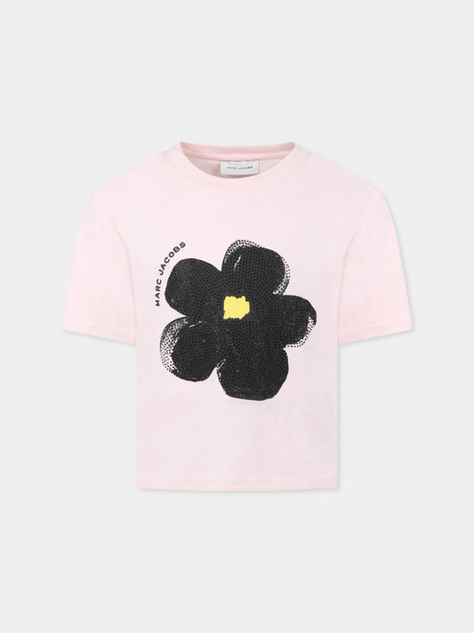 T-shirt rose pour fille avec fleur
