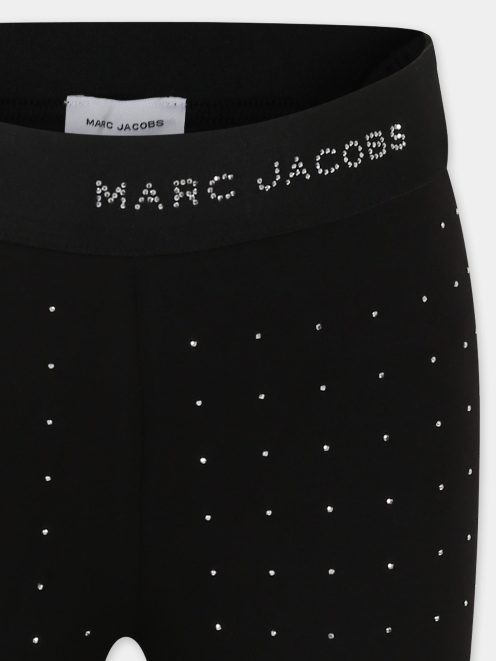 Leggings neri per bambina con logo e strass,Marc Jacobs,W60473 09B