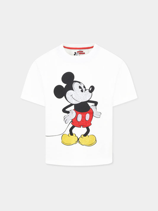 T-shirt blanc pour fille avec  Micky Mouse