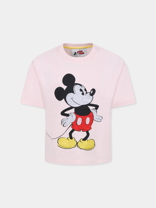 T-shirt rose pour fille avec  Micky Mouse