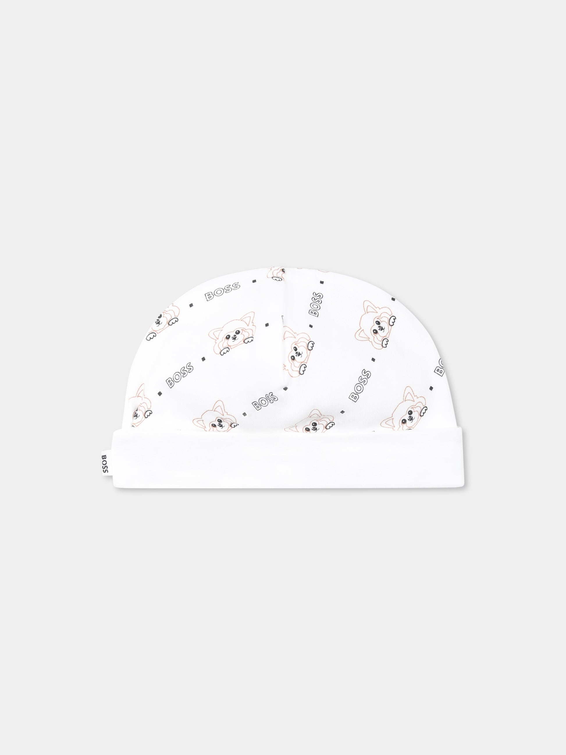 Set body bianco per neonato con logo e panda all-over,Boss,J52177 10P