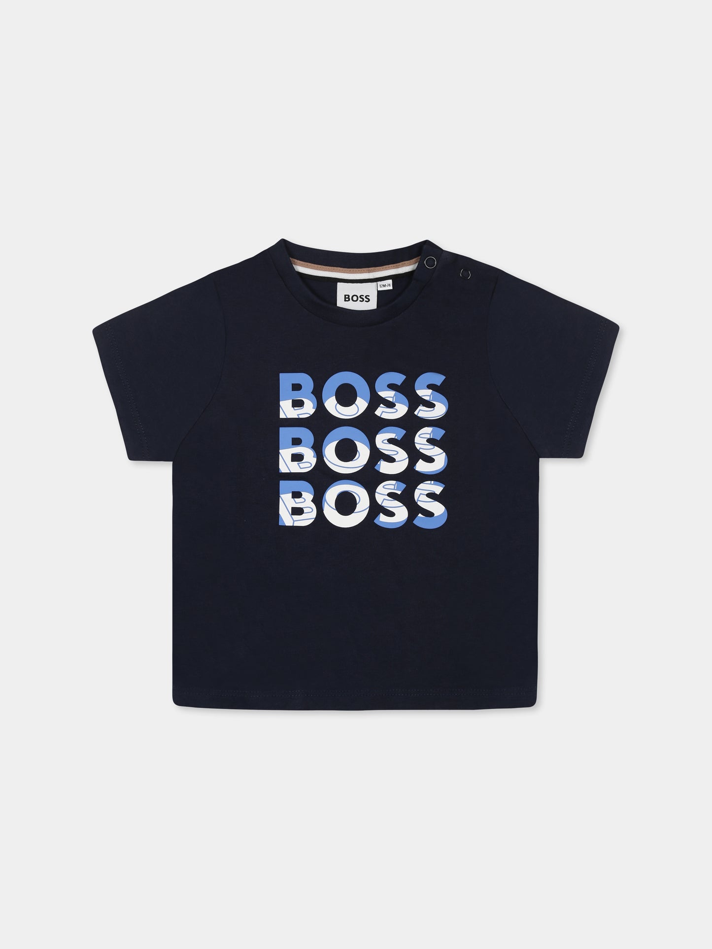 T-shirt blu per neonato con logo,Boss,J52113 849