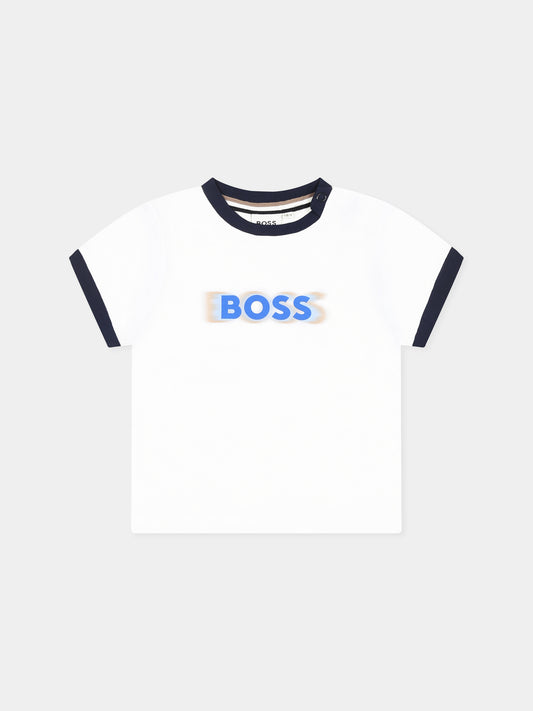 T-shirt bianca per neonato con logo,Boss,J52104 10P