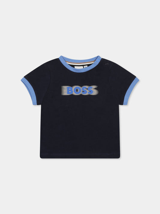 T-shirt blu per neonato con logo,Boss,J52104 849