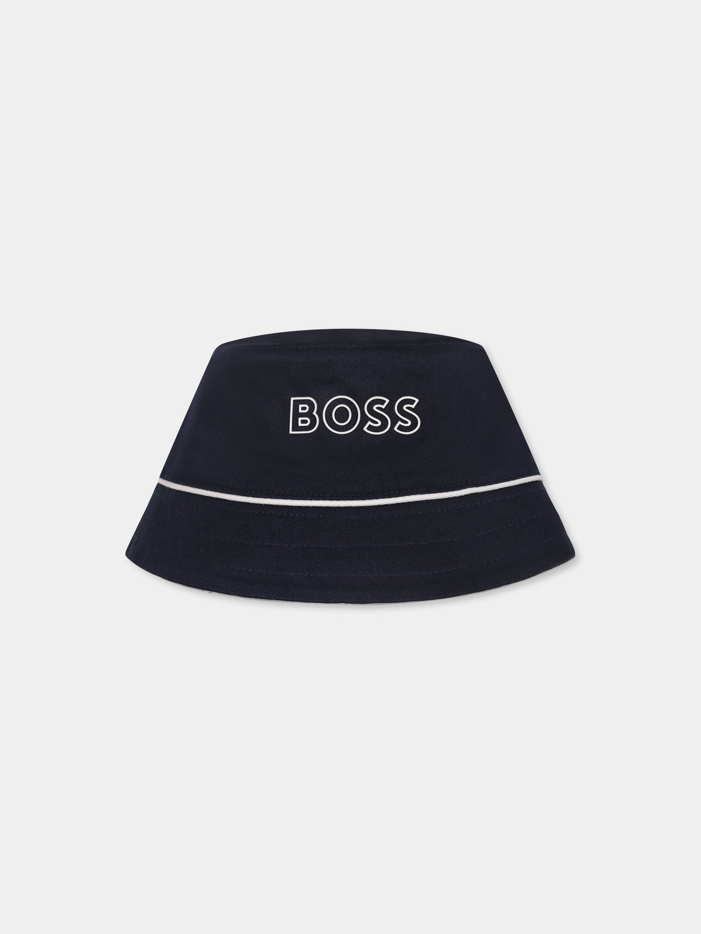 Cloche réversible bleue pour bébé garçon avec logo