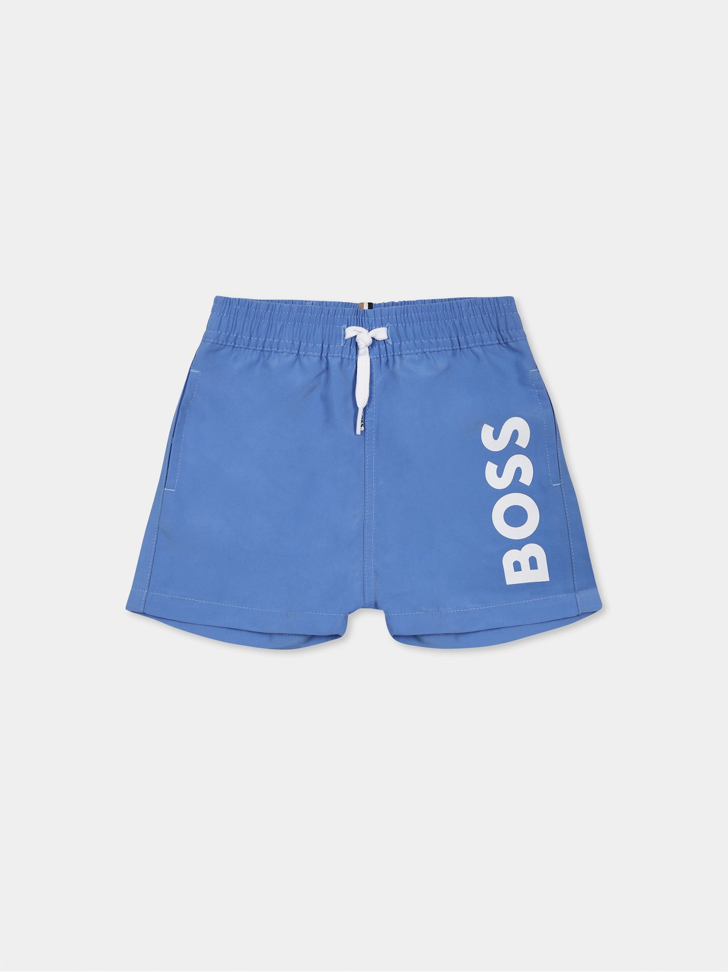 Short de bain bleu ciel pour bébé garçon avec logo
