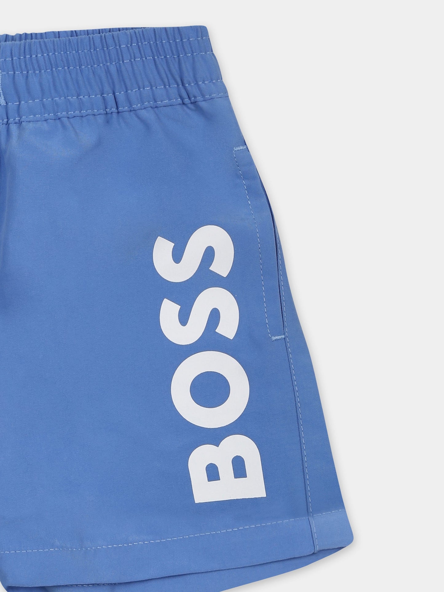 Short de bain bleu ciel pour bébé garçon avec logo