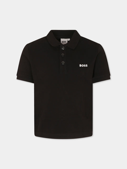 Polo nera per bambino con logo,Boss,J52014 09B