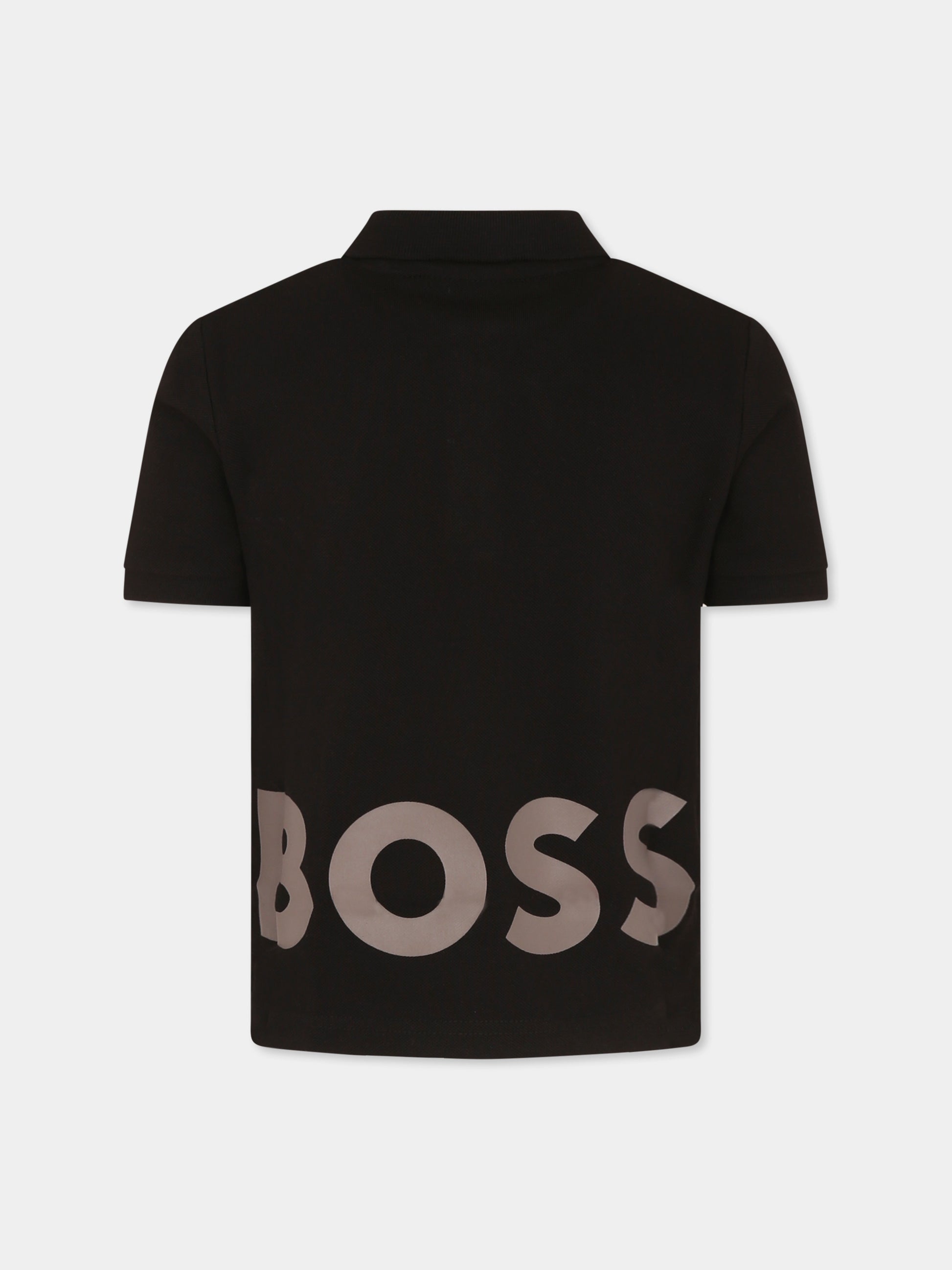 Polo nera per bambino con logo,Boss,J52014 09B