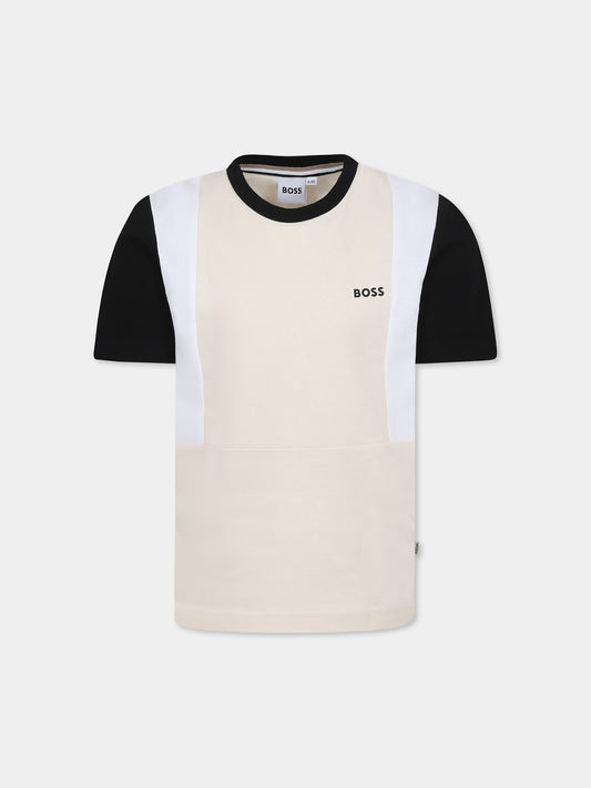 T-shirt beige pour garçon avec logo