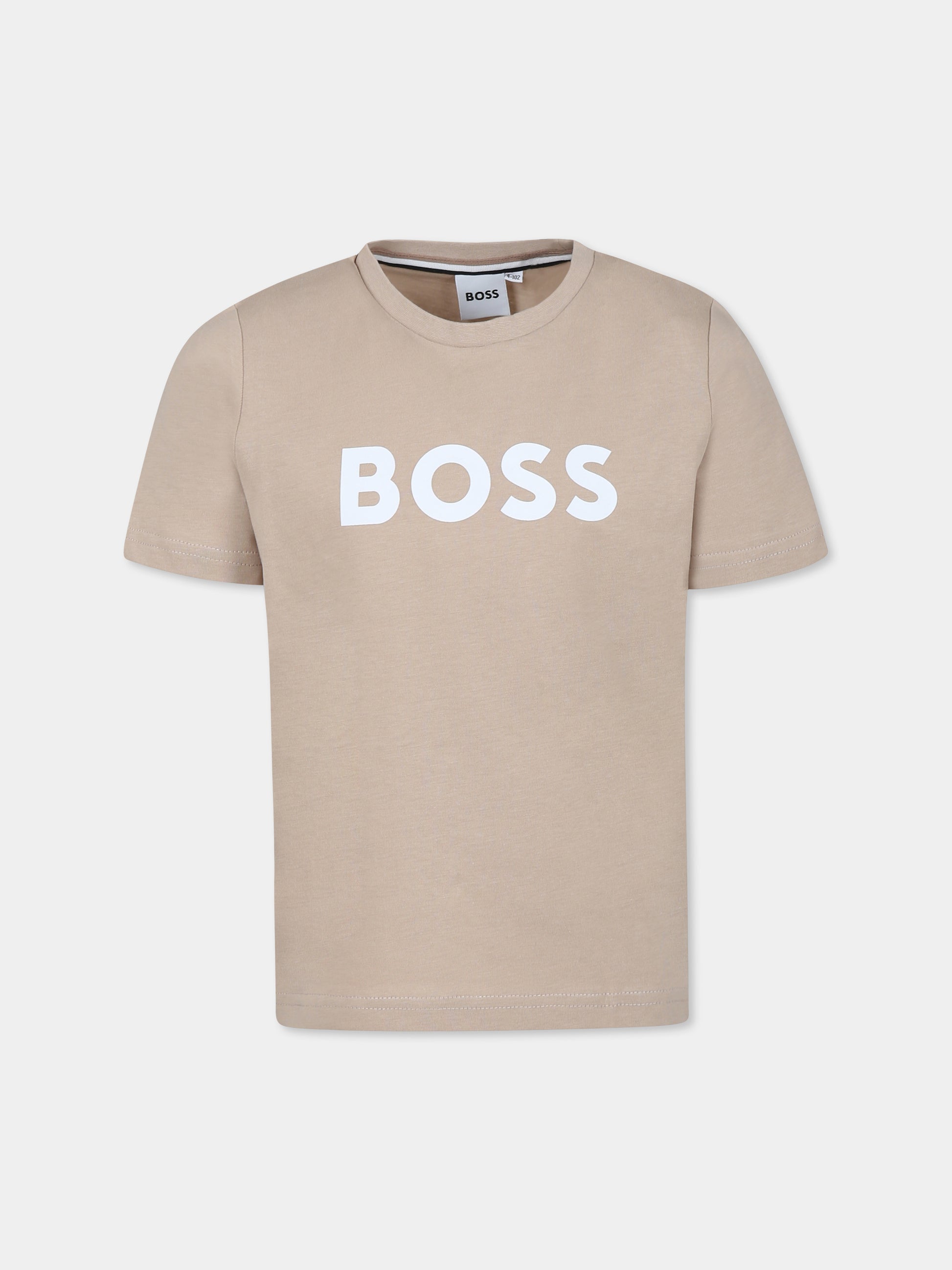 T-shirt beige per bambino con logo,Boss,J52030 249