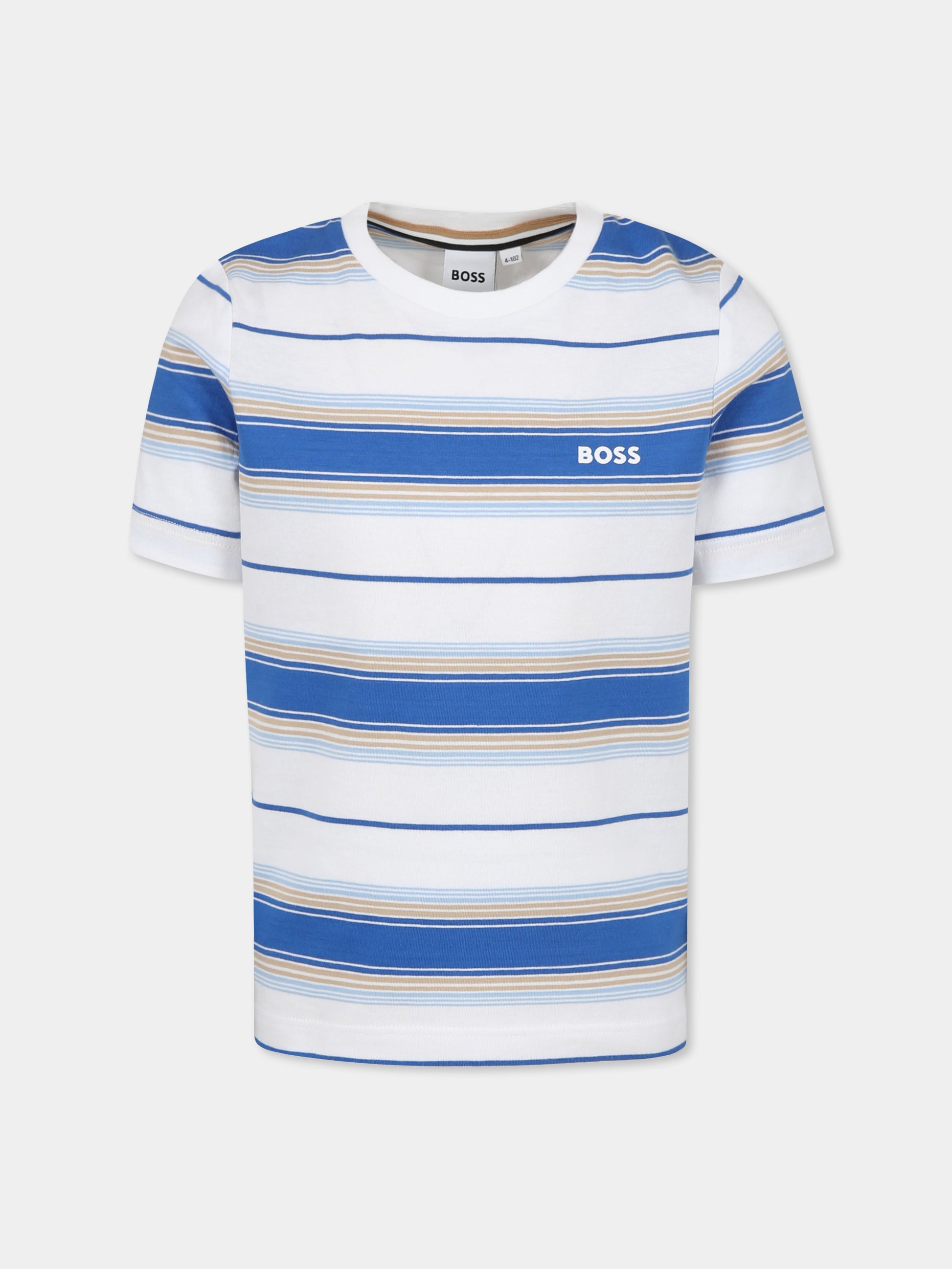 T-shirt bianca per bambino con logo,Boss,J52045 787