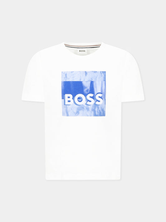 T-shirt bianca per bambino con logo,Boss,J52044 10P